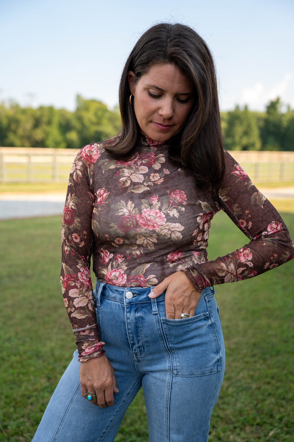 Floral mesh top