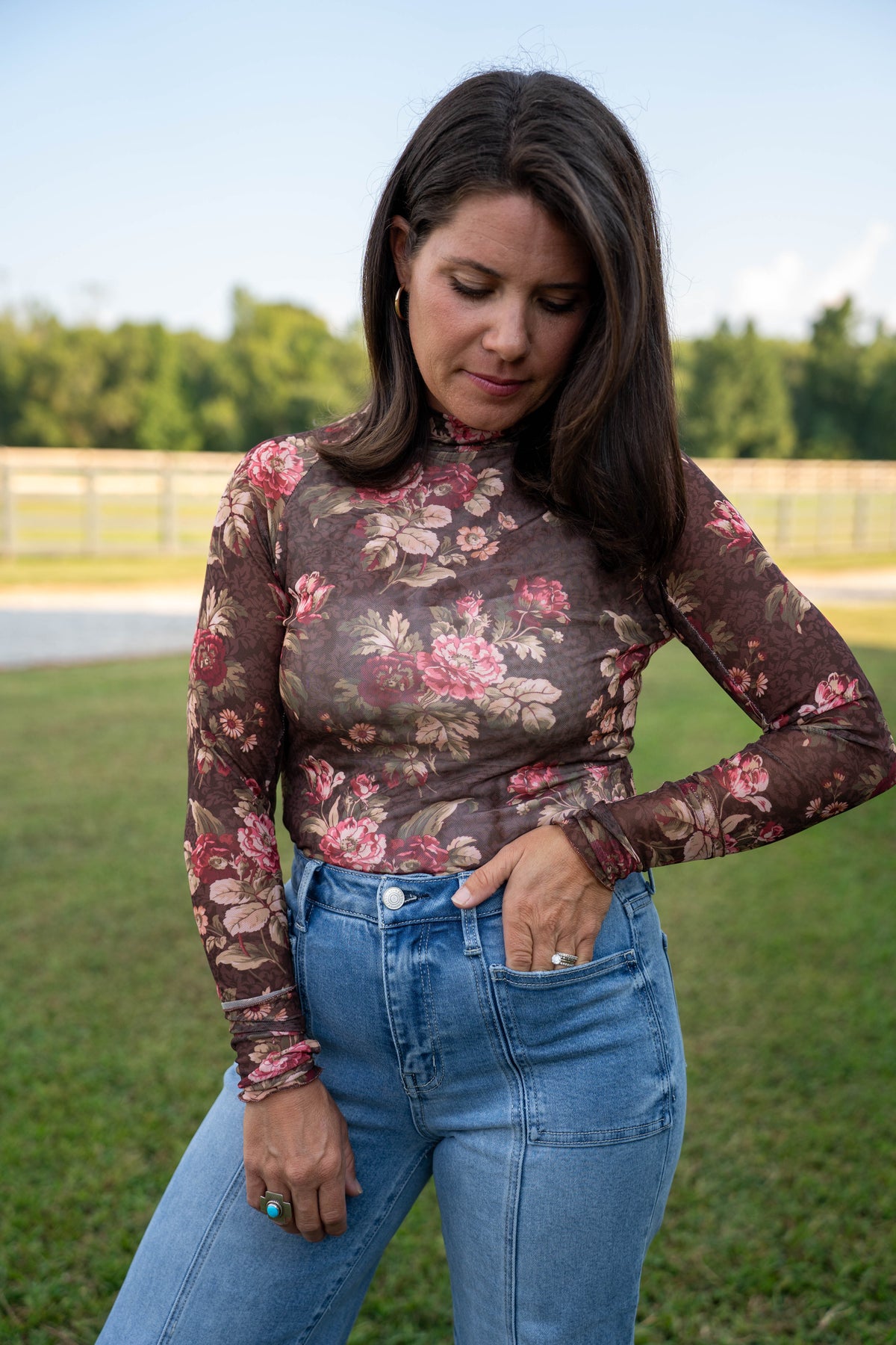 Floral mesh top