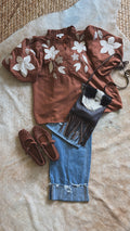 Rust and Suede Floral Puff Sleeve Top