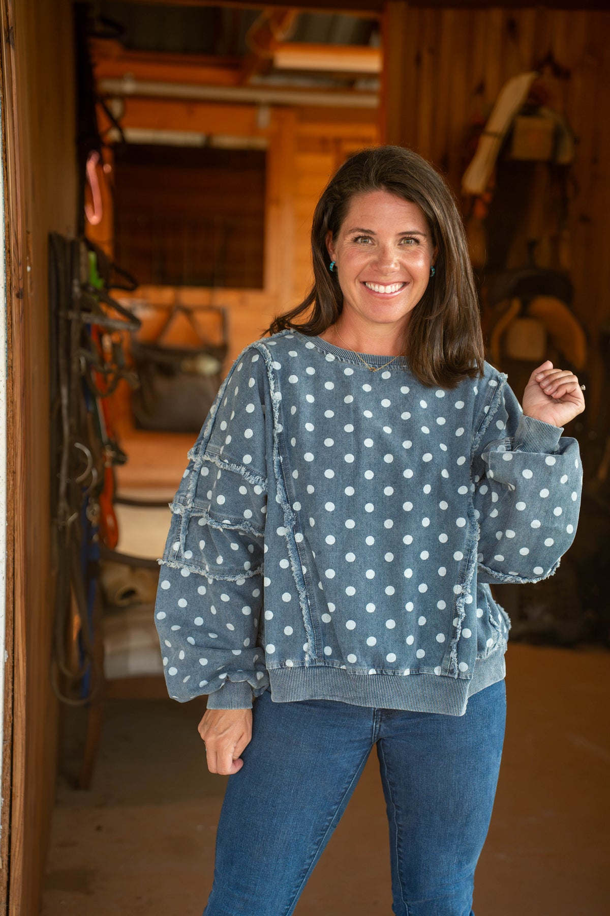 Polka Dot Denim Top